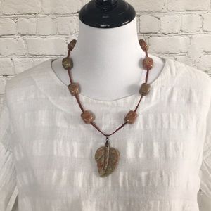 Gemstone Leaf Pendant Statement Necklace